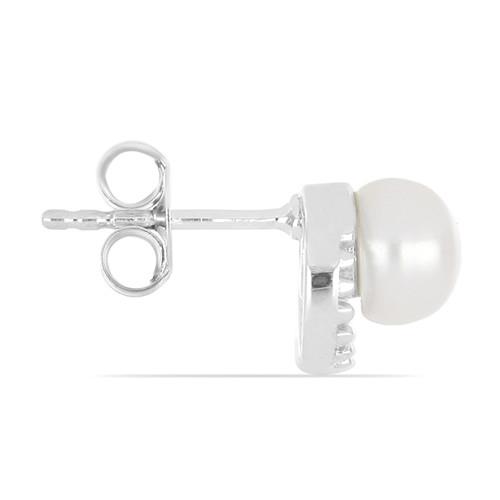 BUY NATURAL WHITE FRESHWATER PEARL GEMSTONE EARRINGS IN STERLING SILVER